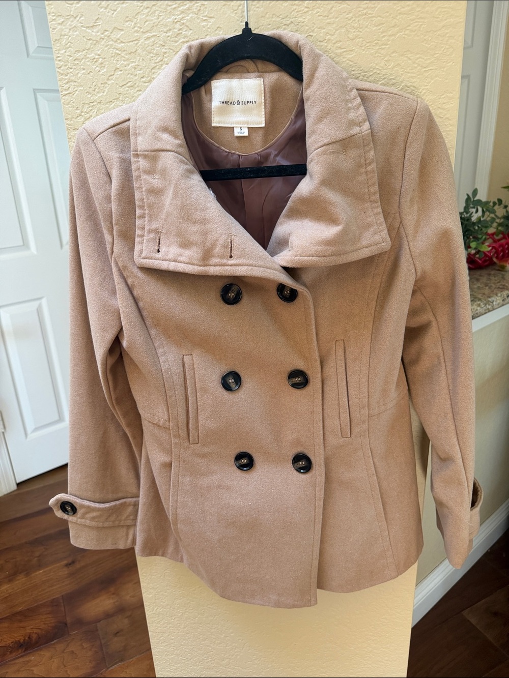 Thread & Supply Women's Double-Breasted Light Tan Peacoat